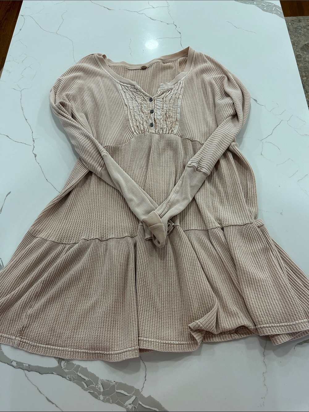 Free people Women’s Long-Sleeve Waffle Knit Tiered Dress - soft pink